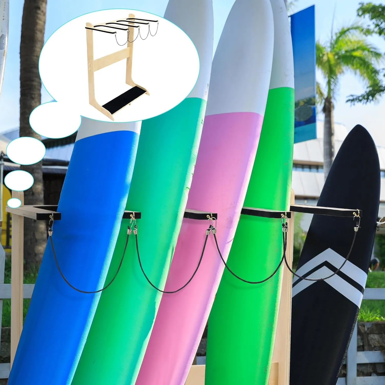 Vertical Surfboard Display Rack Freestanding Surfboard Storage for Shortboards, Longboards, Paddleboards, Scratch Proof Bubble Pads for Indoor Outdoor Use