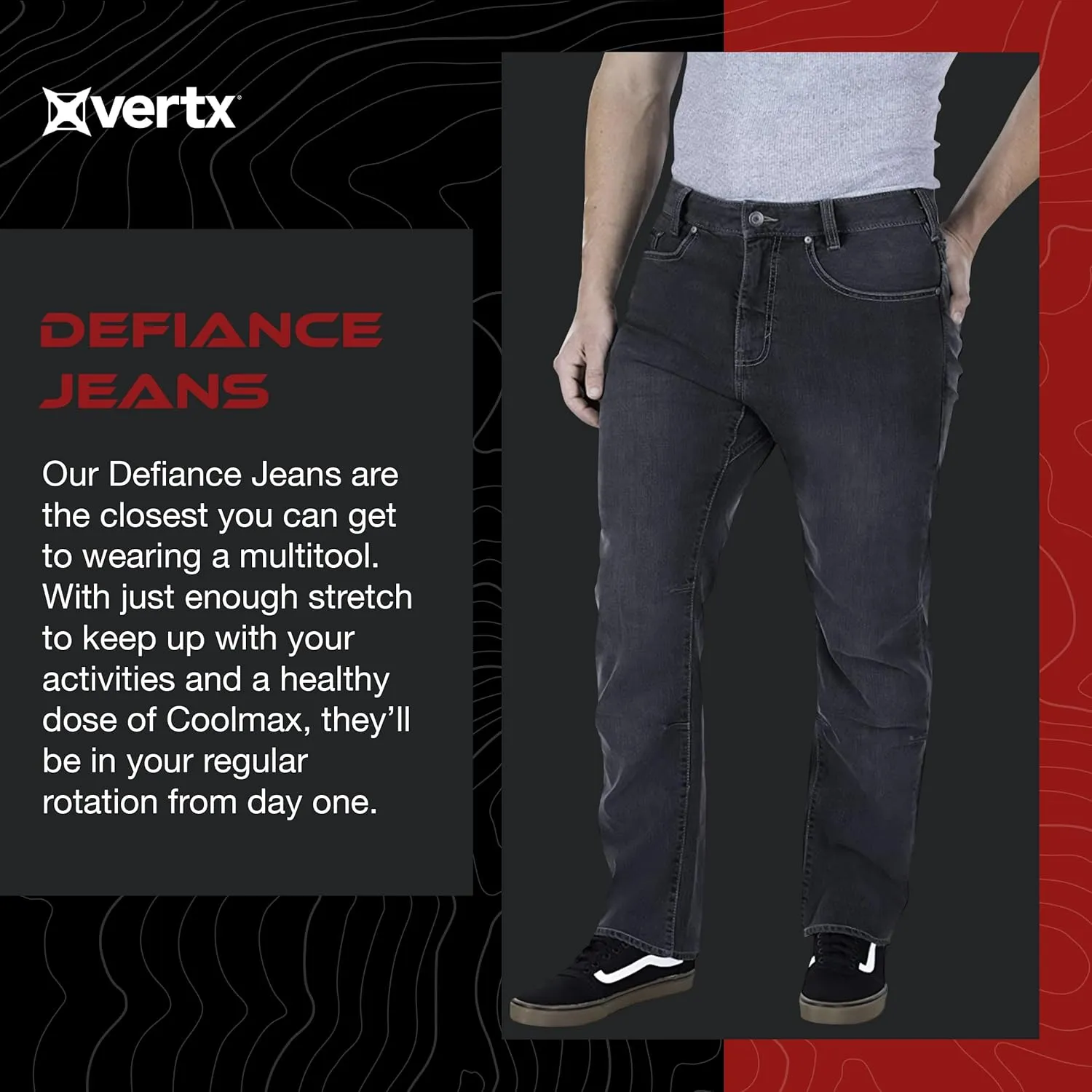 Vertx Defiance Mens Tactical Jeans, Stretch, Relaxed Fit Heavy-Duty Pants with 11 Pockets for EDC CCW Outdoor Gear