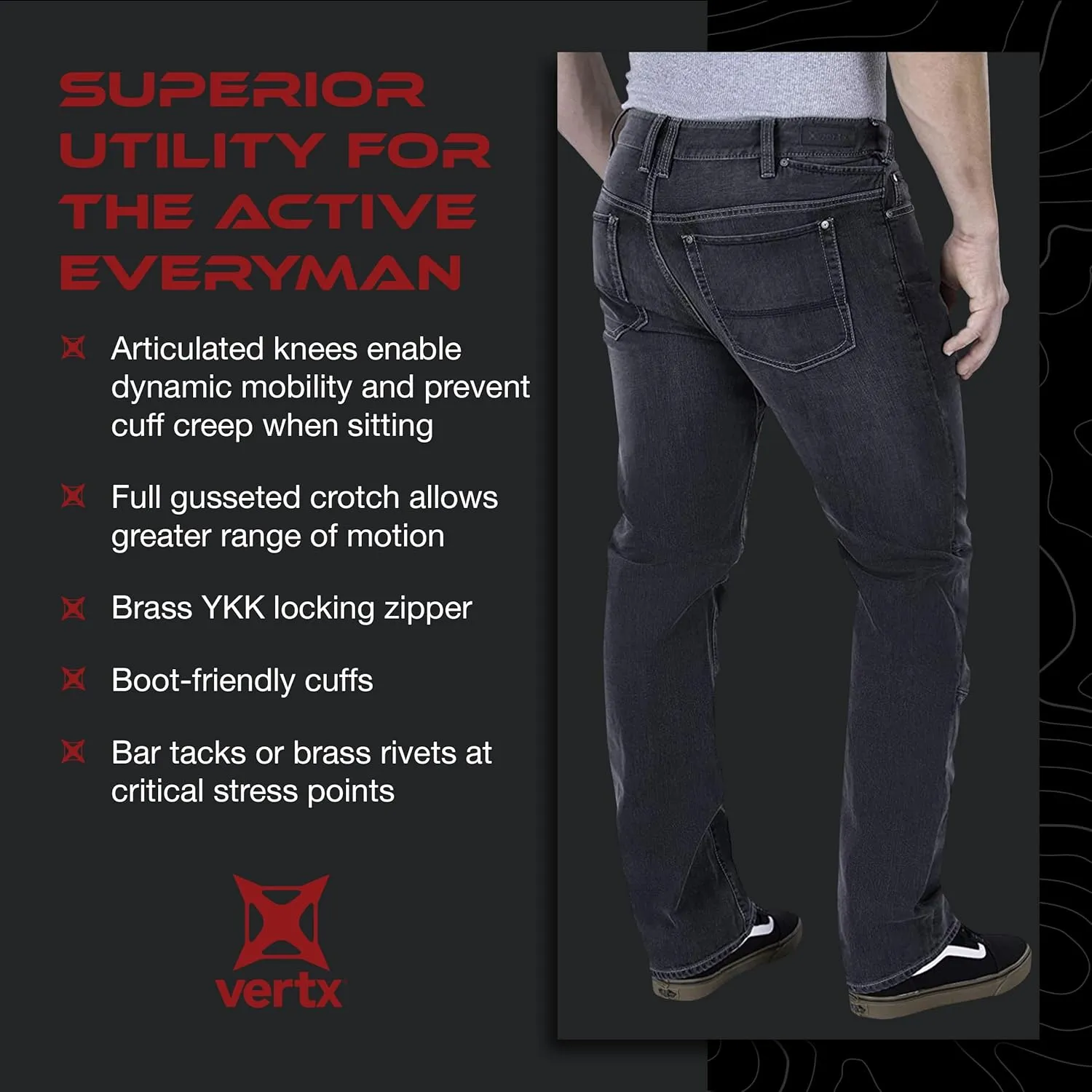 Vertx Defiance Mens Tactical Jeans, Stretch, Relaxed Fit Heavy-Duty Pants with 11 Pockets for EDC CCW Outdoor Gear