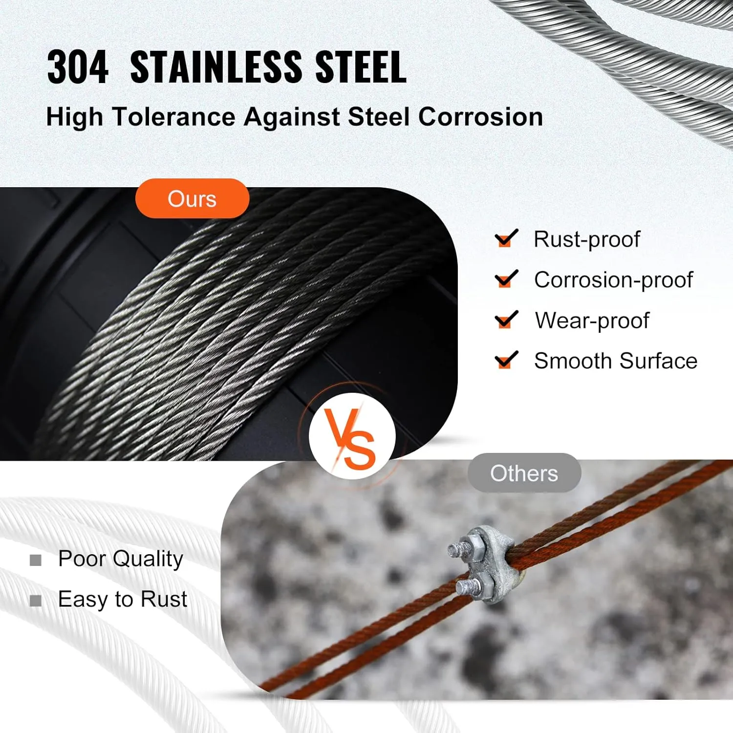 VEVOR 3/16 Stainless Steel Cable 500FT, T304 3700 LBS Breaking Strength Cable Railing System Wire Rope Aircraft Deck Railing Kit Fence Wire