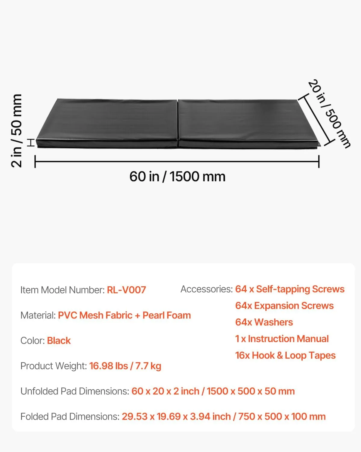 VEVOR Gym Wall Padding, Tear-Resistant Wall Mat, Removable 2" Thick Foam High Density Basketball Court Wall-Mounted Padding, Durable Waterproof Protective Pad for Gym Garage Basement