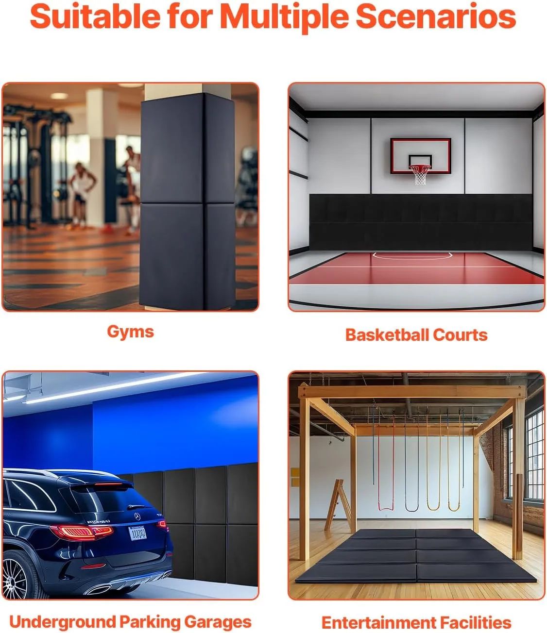 VEVOR Gym Wall Padding, Tear-Resistant Wall Mat, Removable 2" Thick Foam High Density Basketball Court Wall-Mounted Padding, Durable Waterproof Protective Pad for Gym Garage Basement