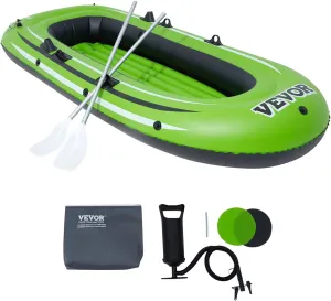 VEVOR Inflatable Boat, 3-Person Inflatable Fishing Boat, Strong PVC Portable Boat Raft Kayak, 45.6" Aluminum Oars, High-Output Pump, Fishing Rod Holders, and 2 Seats, 750 lb Capacity for Adults, Kids