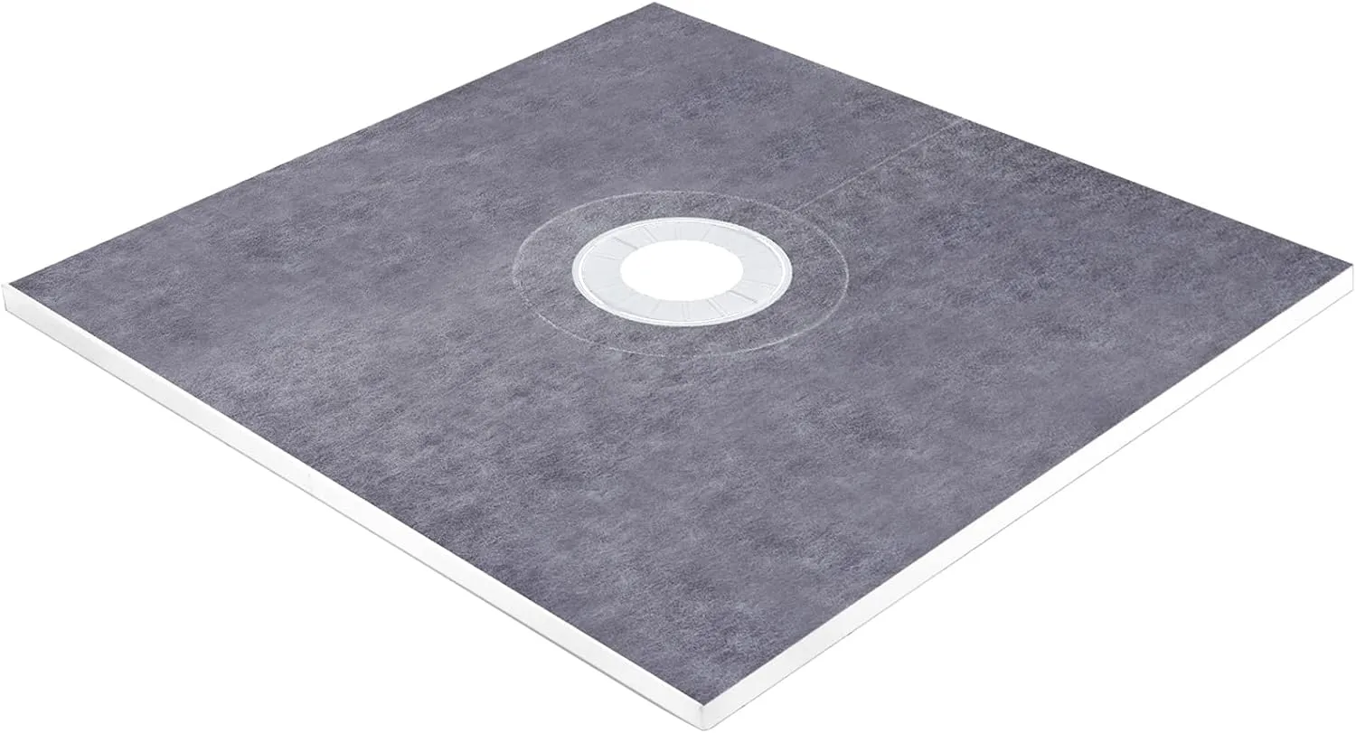 VEVOR Shower Curb Kit, 48"x48" Watertight Shower Curb Overlay with 4" PVC Central Bonding Flange, 4" Stainless Steel Grate, 2 Cuttable Shower Curb and Trowel, Shower Pan Slope Sticks Fit for Bathroom