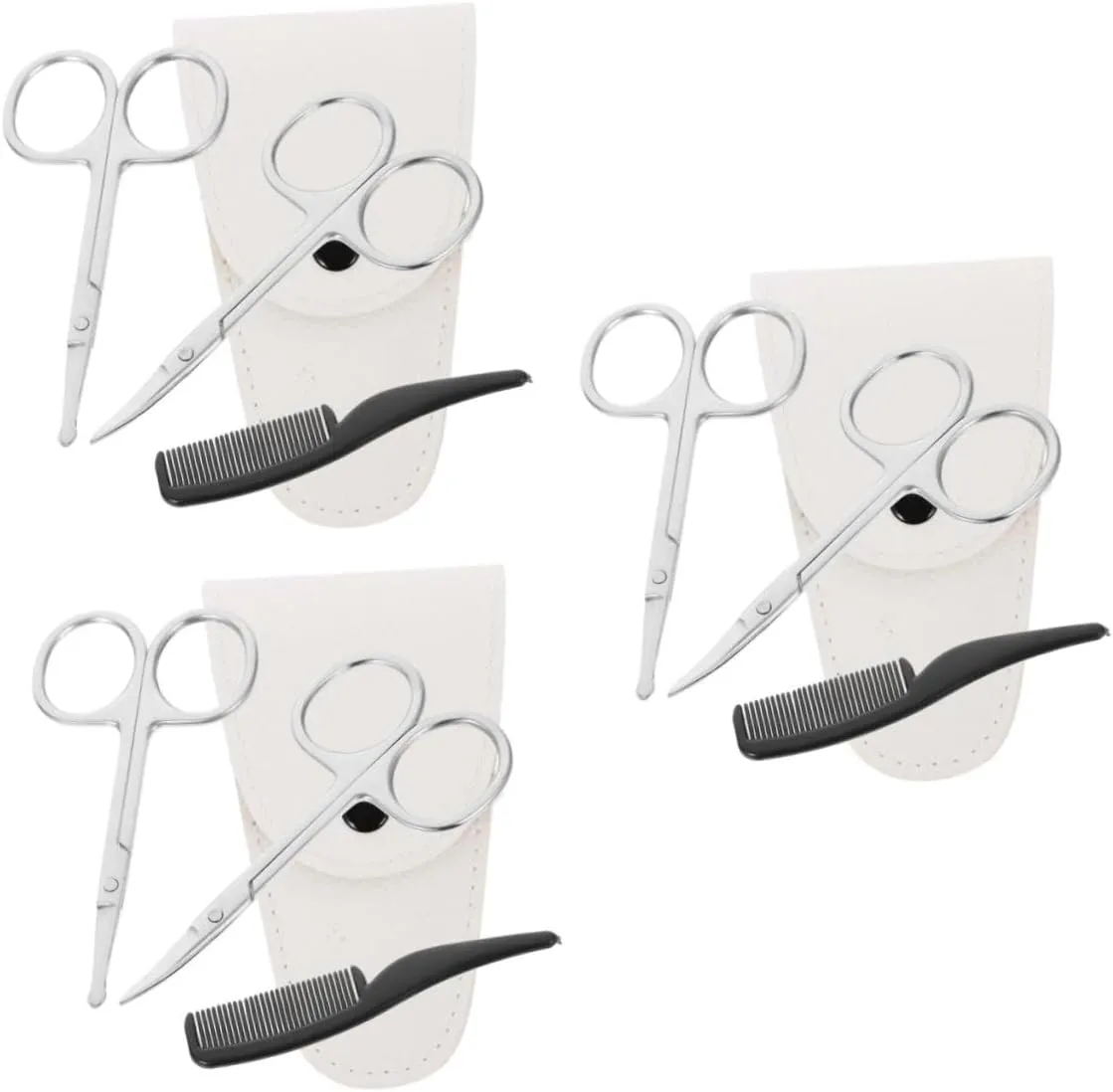 VICASKY 12 Pcs Men's Precision Stainless Steel Nose Hair Scissors Set Mini Beard Trimmer Grooming Kit (Pointed Rounded Scissors Leather Case Small Comb)