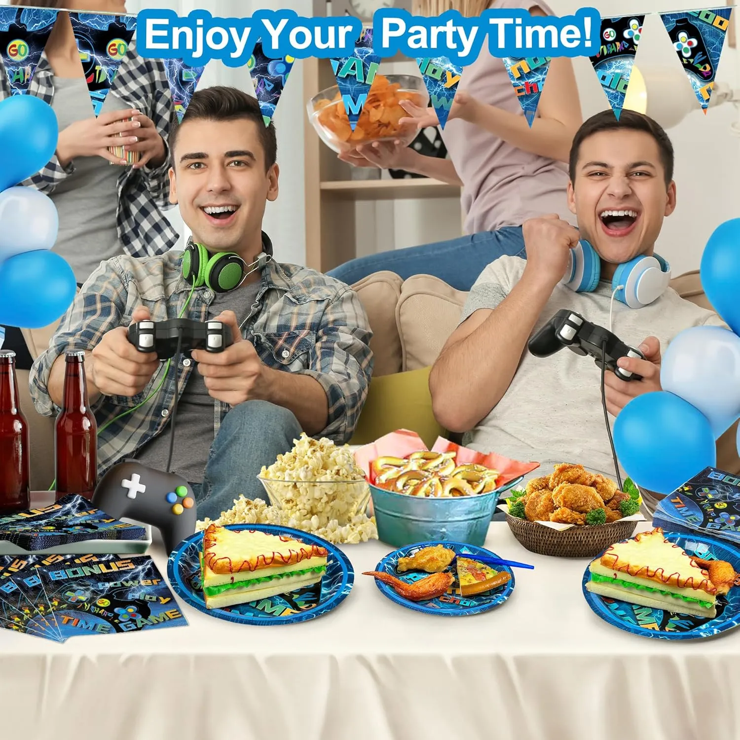 Video Game Party Supplies 120 Pcs Set - Plates, Napkins, Forks, Perfect for Boys Birthday, Baby Shower, Serves 30