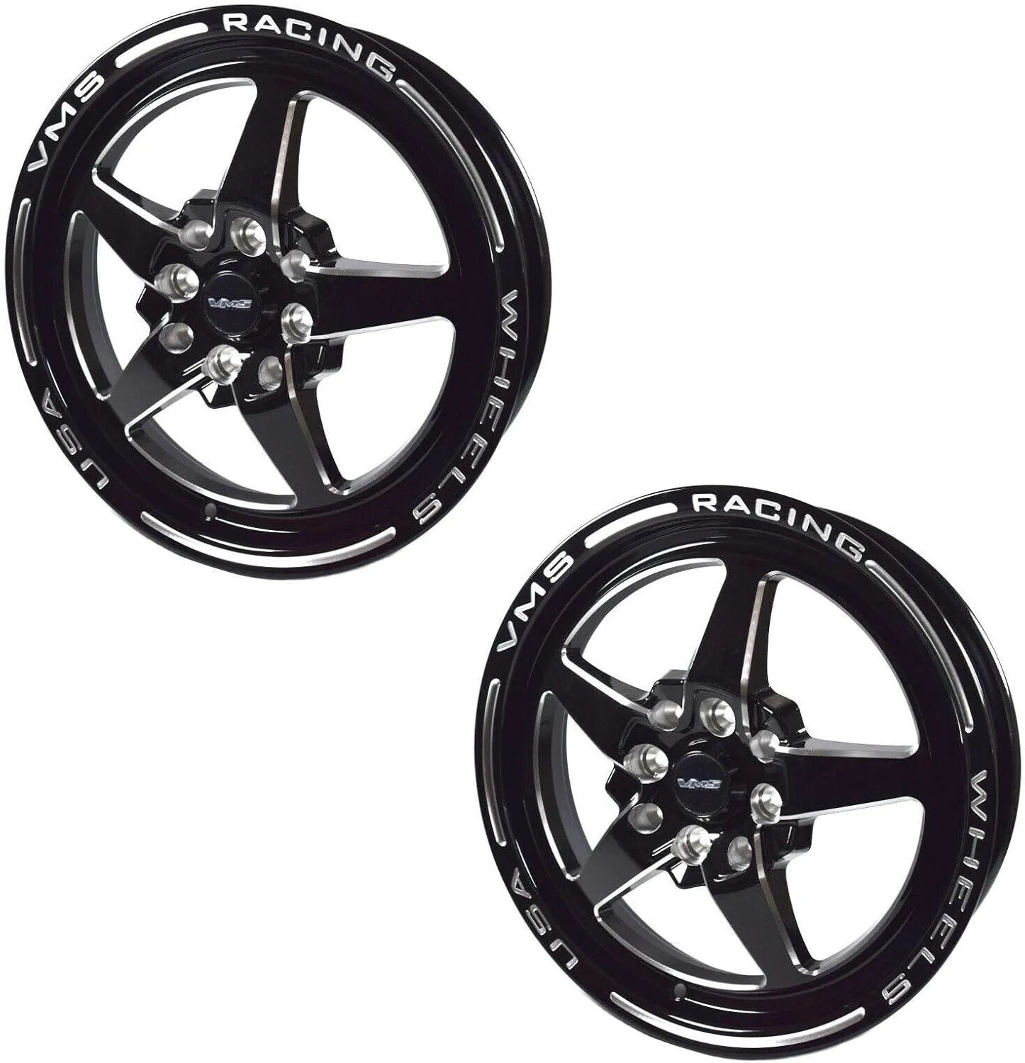 VMS Racing V Star Black Milling Drag Wheel Rim Front Or Rear Set 2x 15x3.5 4X100/114.3 10 ET 73.1 CB