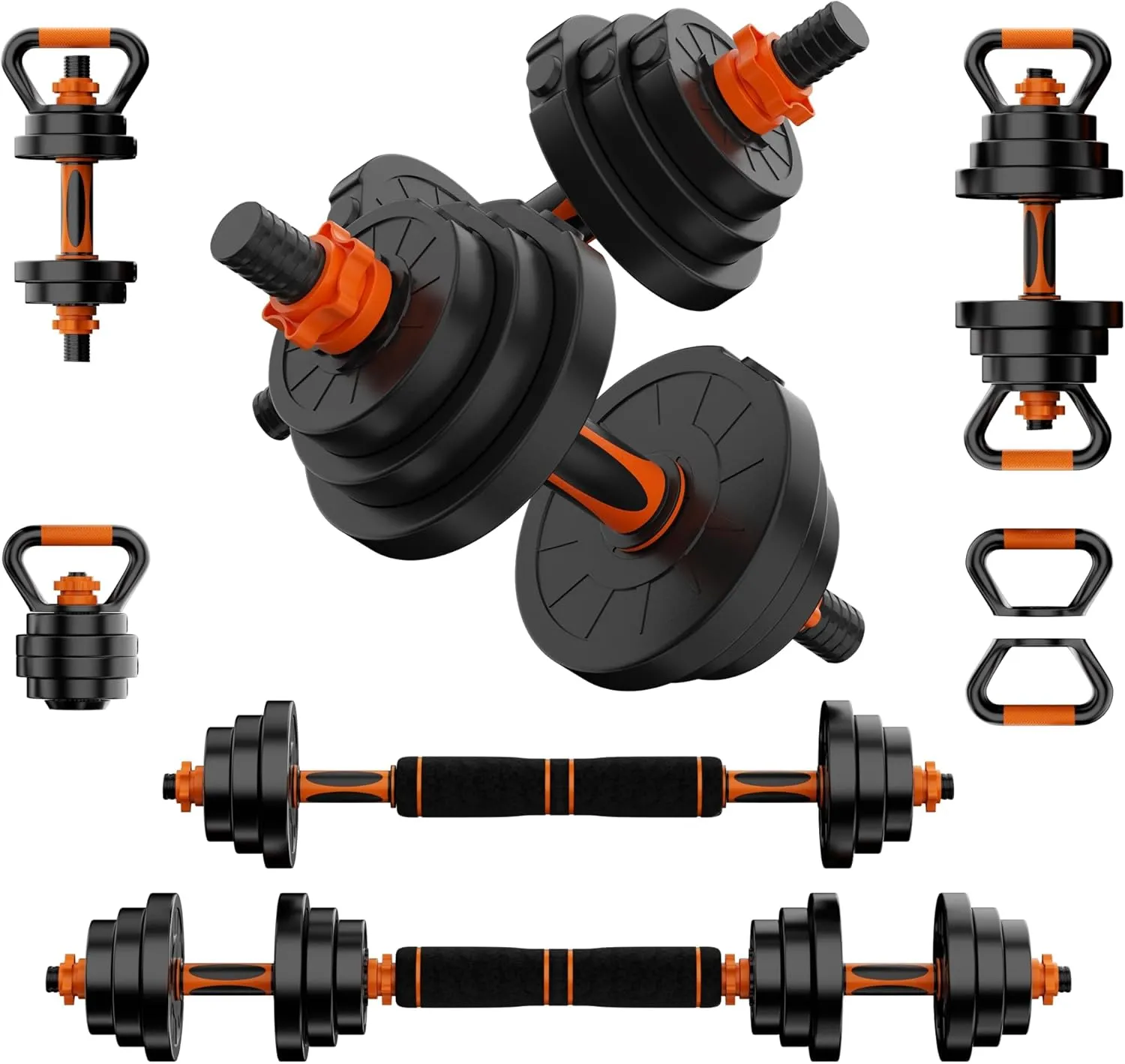 VTORY Adjustable Dumbbell Set, 30/50/70/90lbs Free Weights Dumbbells Set, 4 in1 Dumbbell Barbell Kettlebell Push-Up Stand Weight Set, Dual-Lock Safety Grip, Ergonomic Design, Weight Set for Home Gym, Set of 2