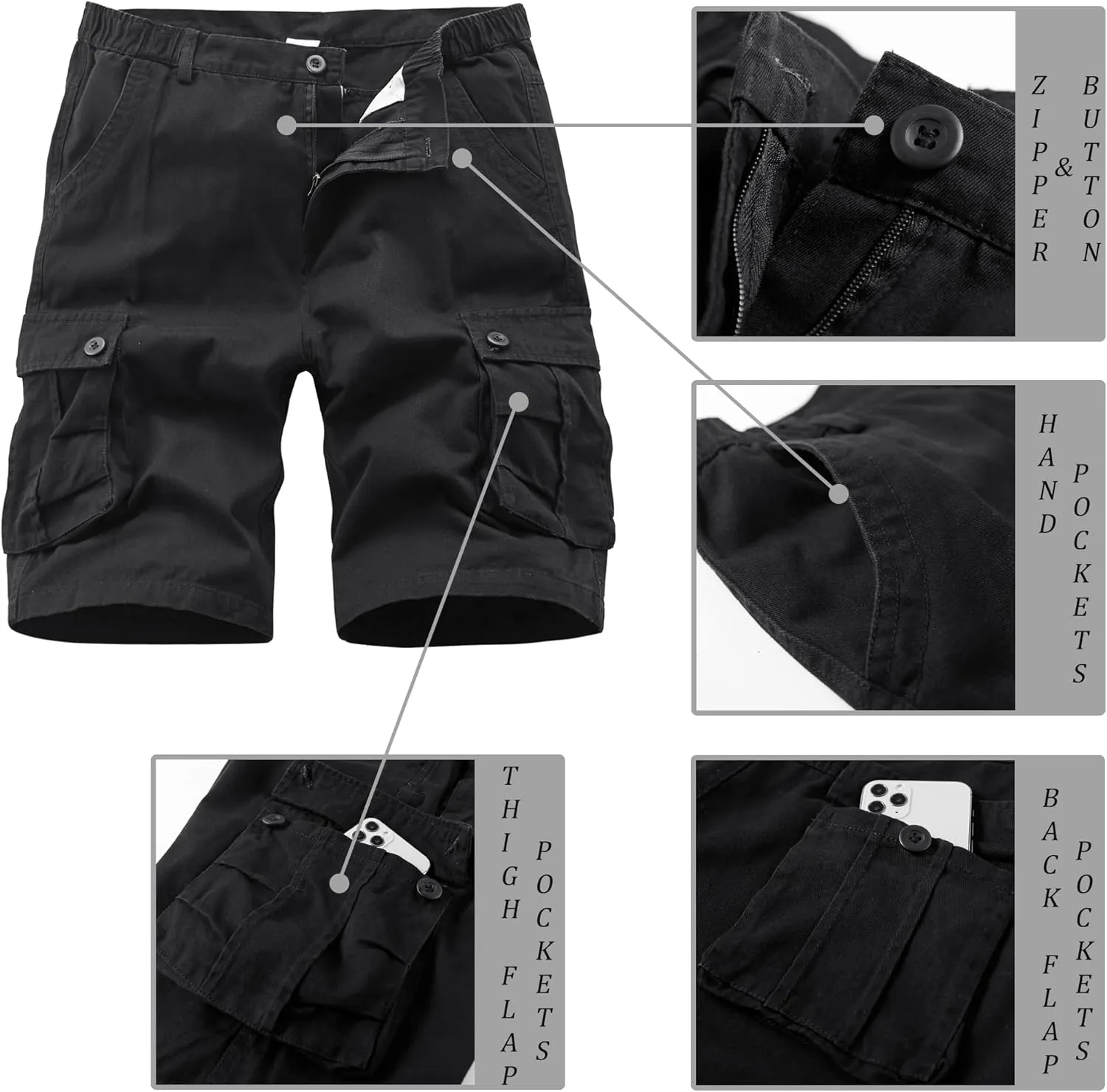 VtuAOL Men's Cargo Shorts for Men Casual Cotton Fishing Hiking Shorts with Multi Pockets