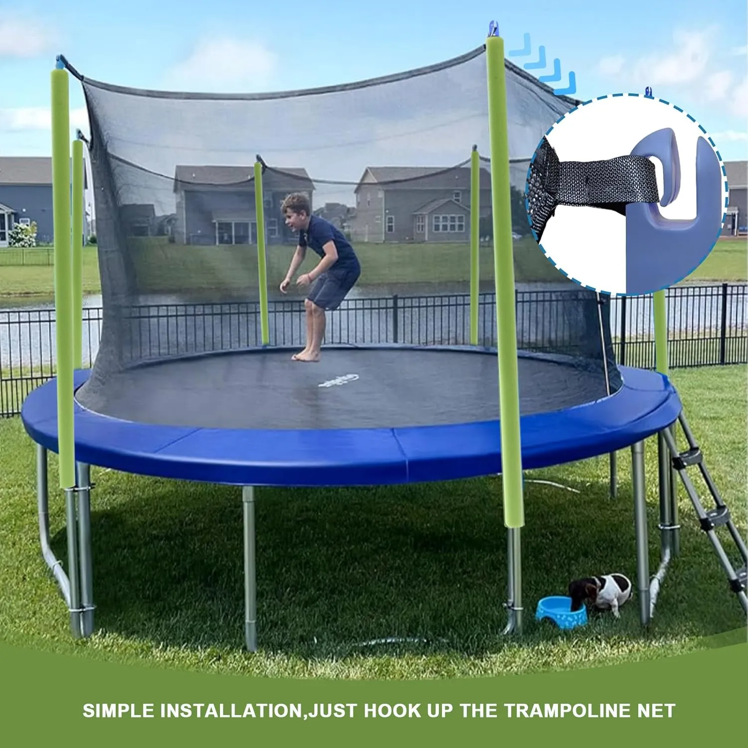 Wadoy Trampoline Poles Replacement Enclosure Poles Kit for 12Ft - 16Ft Trampolines Universal Fits 6 Straight Poles Round Frame with Clamp and Hardware