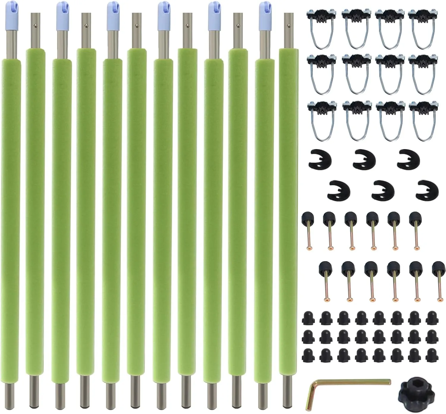 Wadoy Trampoline Poles Replacement Enclosure Poles Kit for 12Ft - 16Ft Trampolines Universal Fits 6 Straight Poles Round Frame with Clamp and Hardware