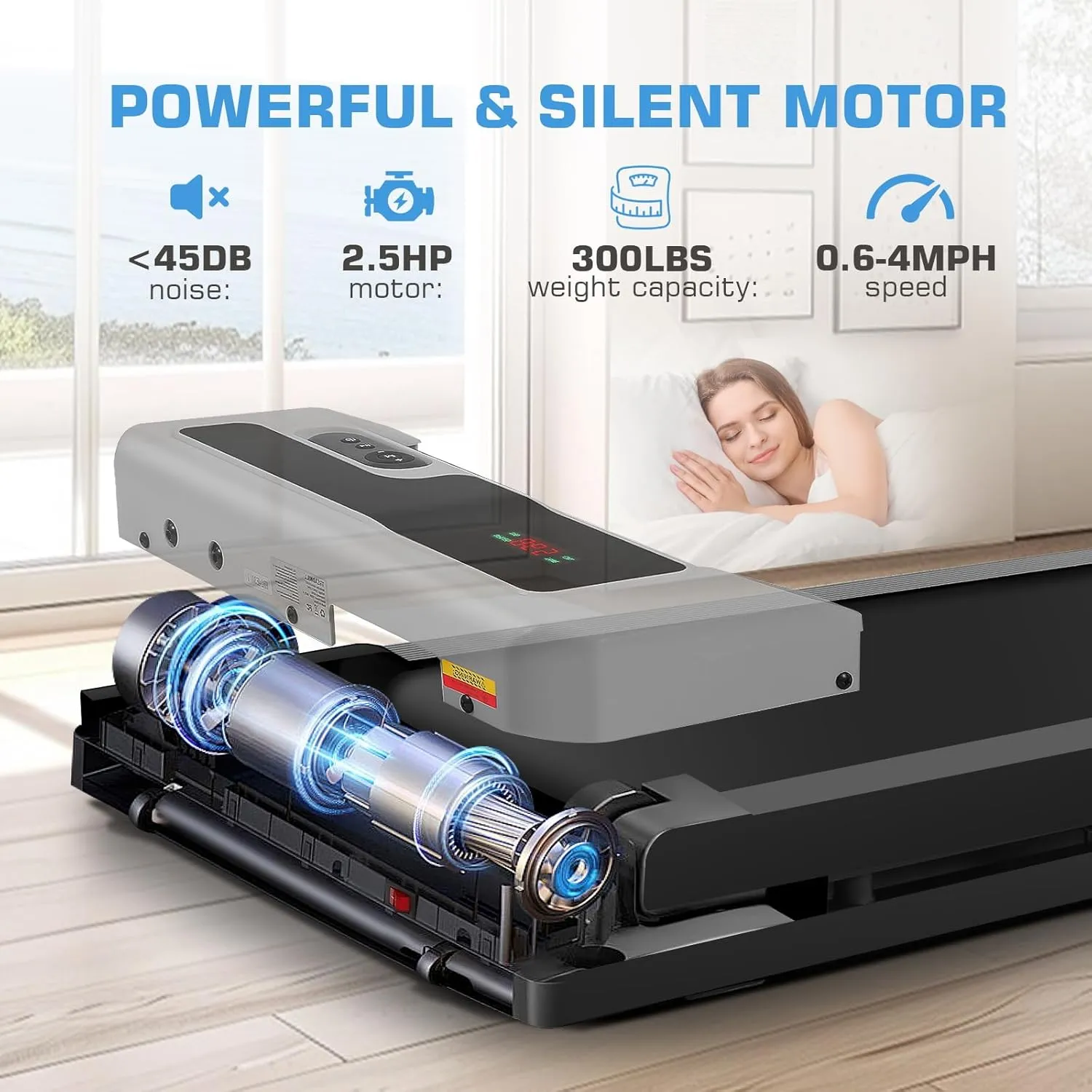 Walking Pad Treadmill - 2.5HP Quiet Under Desk Treadmill with Wide Running Belt, Portable Treadmills for Home/Office Small, LED Display & Remote Control for Walking, Jogging, Running