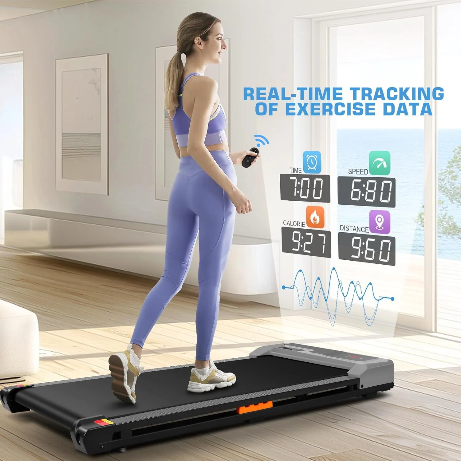 Walking Pad Treadmill - 2.5HP Quiet Under Desk Treadmill with Wide Running Belt, Portable Treadmills for Home/Office Small, LED Display & Remote Control for Walking, Jogging, Running