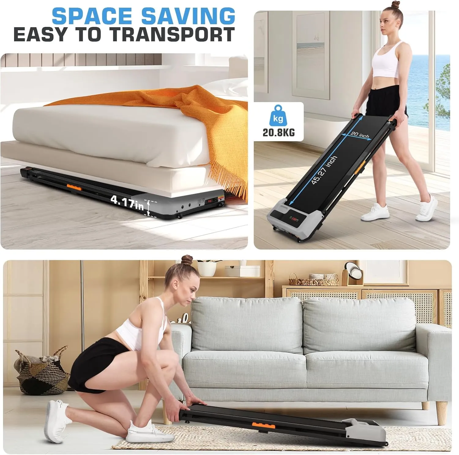 Walking Pad Treadmill - 2.5HP Quiet Under Desk Treadmill with Wide Running Belt, Portable Treadmills for Home/Office Small, LED Display & Remote Control for Walking, Jogging, Running