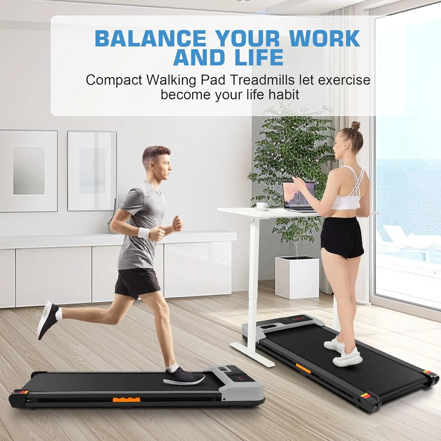 Walking Pad Treadmill - 2.5HP Quiet Under Desk Treadmill with Wide Running Belt, Portable Treadmills for Home/Office Small, LED Display & Remote Control for Walking, Jogging, Running