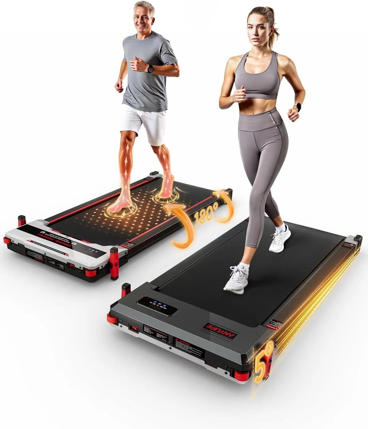 Walking Pad Treadmill, Anylife Incline Walking Pads Under Desk 330lb Capacity, 2.5HP Portable Treadmills for Home, Compact Treadmill Small Running Pad with LED Display, Remote Control, White Black