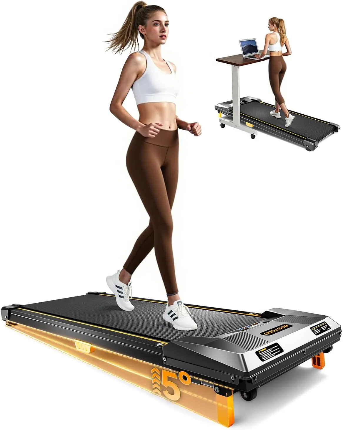 Walking Pad Treadmill, BestGod Incline Under Desk Treadmill 330lbs Capacity, 2.5HP Portable Treadmills for Home, Compact Treadmills Mini Walking Pad, Running Machine with Remote Control