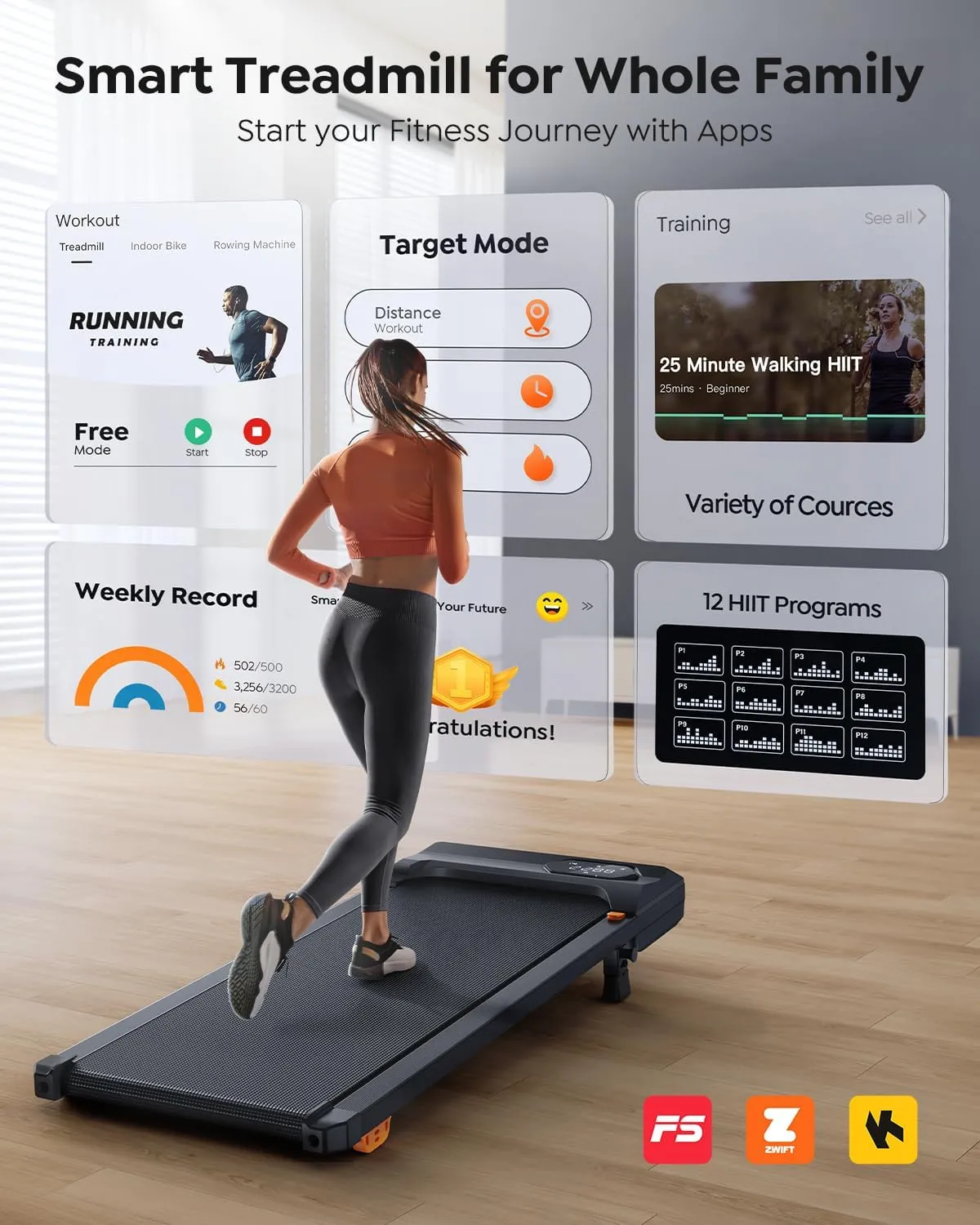 Walking Pad Treadmill with 10% Incline, Under Desk Treadmill, Compact Portable Treadmills for Home Office, 285lbs Capacity, APP/Remote Control, Exercise Anytime, Low-Noise