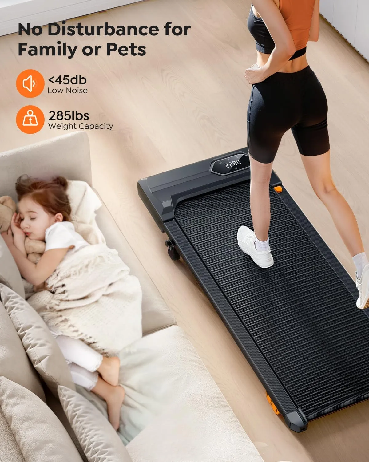 Walking Pad Treadmill with 10% Incline, Under Desk Treadmill, Compact Portable Treadmills for Home Office, 285lbs Capacity, APP/Remote Control, Exercise Anytime, Low-Noise