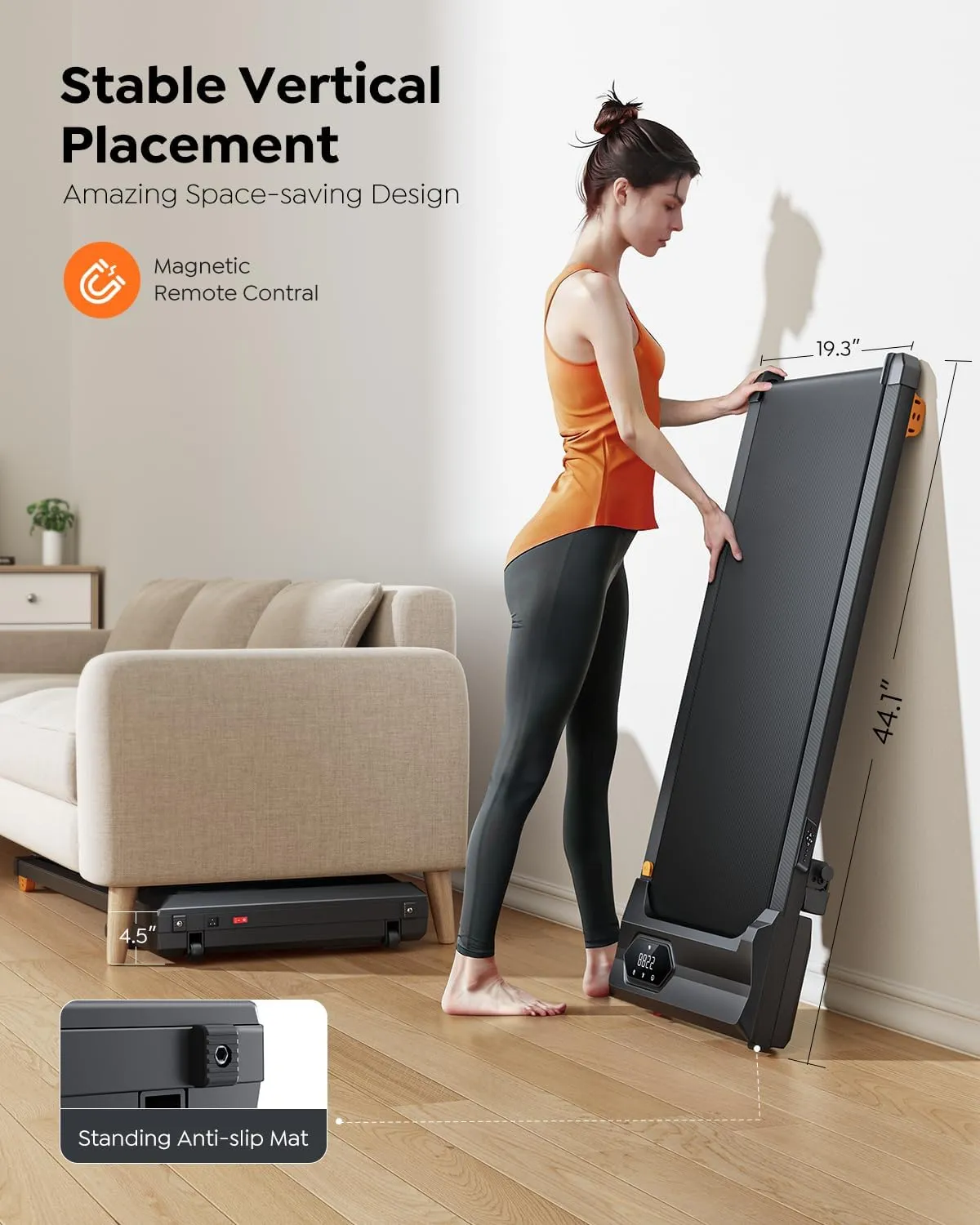 Walking Pad Treadmill with 10% Incline, Under Desk Treadmill, Compact Portable Treadmills for Home Office, 285lbs Capacity, APP/Remote Control, Exercise Anytime, Low-Noise