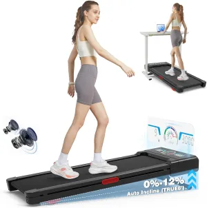 Walking Pad Treadmill with 12% 9-Level Auto Incline, 450 lbs Capacity and RGB LED Screen Under Desk Treadmill with Hiking Mode, Compact Treadmills for Home Small/Office