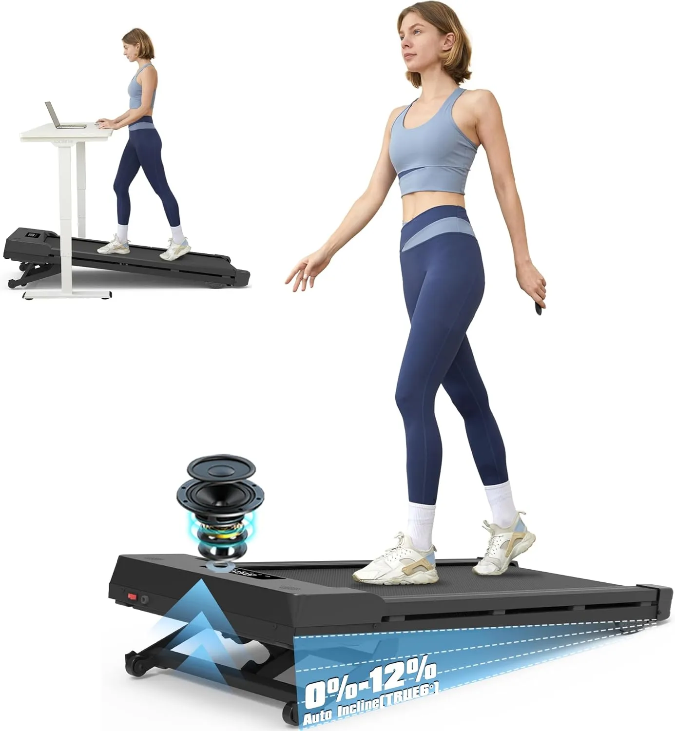 Walking Pad Treadmill with 12% 9-Level Auto Incline, 450 lbs Capacity Bluetooth Speaker Under Desk Treadmills for Home, 5MPH