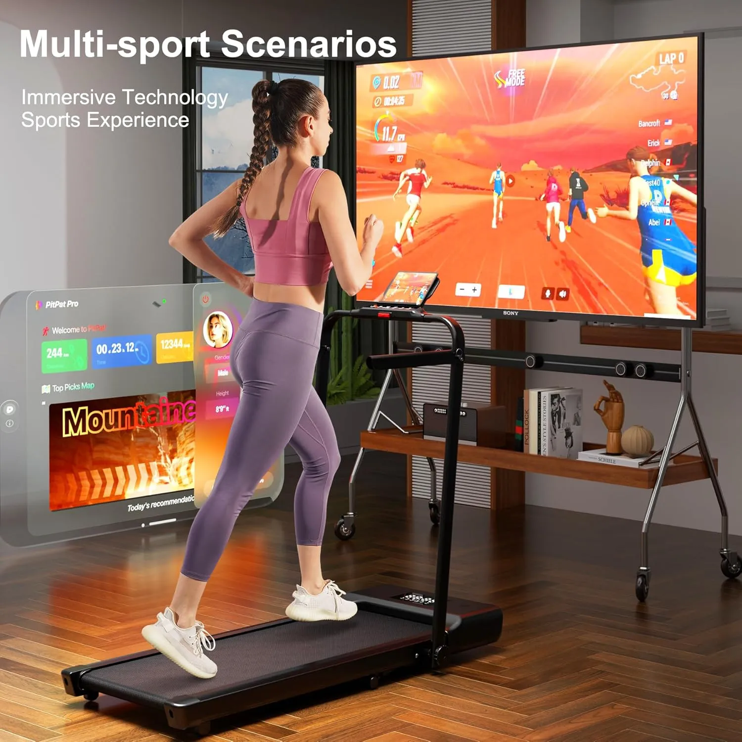Walking Pad Treadmill with Handle bar, 3.0HP Small Foldable Treadmills for Home with APP Remote Control and LED Display, 7.5MPH Portable Treadmill 300 Lbs Capacity
