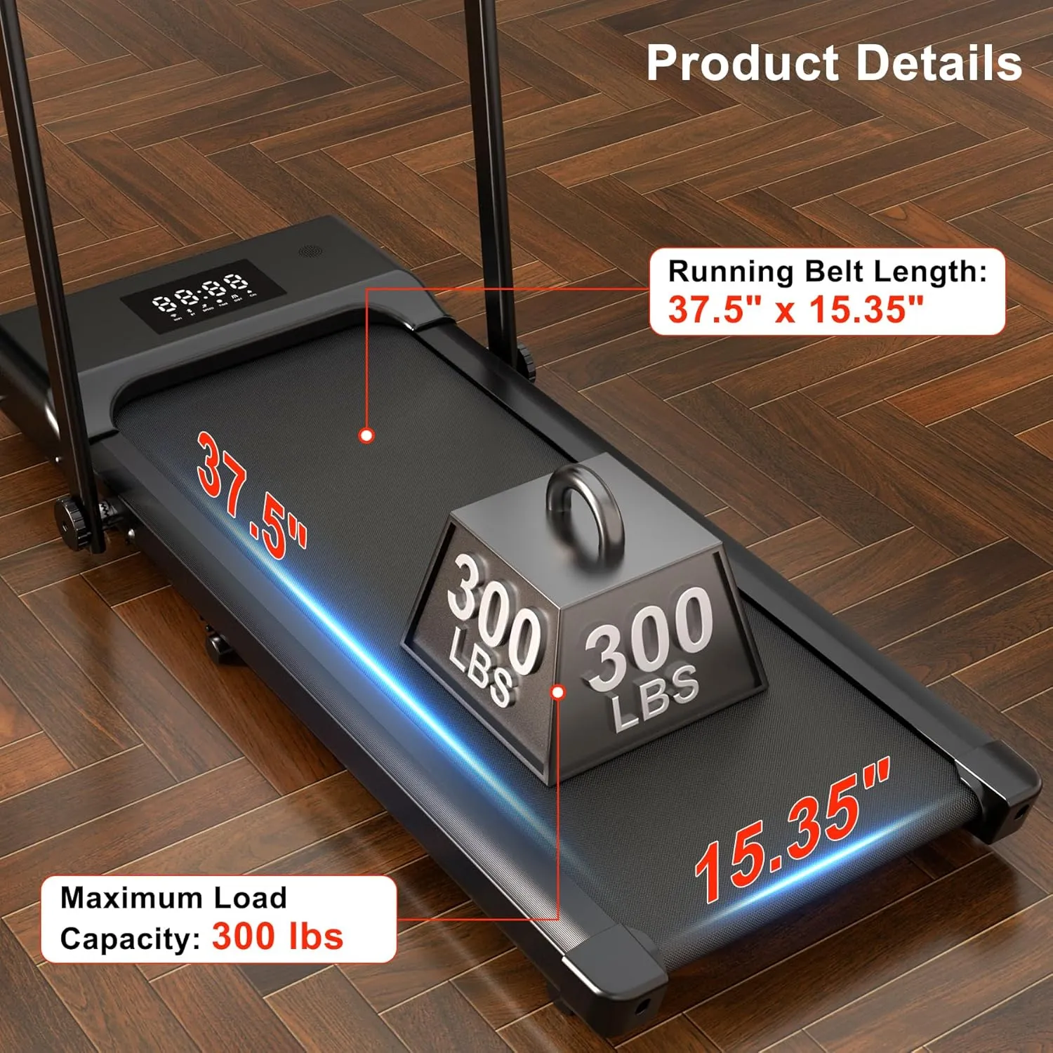 Walking Pad Treadmill with Handle bar, 3.0HP Small Foldable Treadmills for Home with APP Remote Control and LED Display, 7.5MPH Portable Treadmill 300 Lbs Capacity