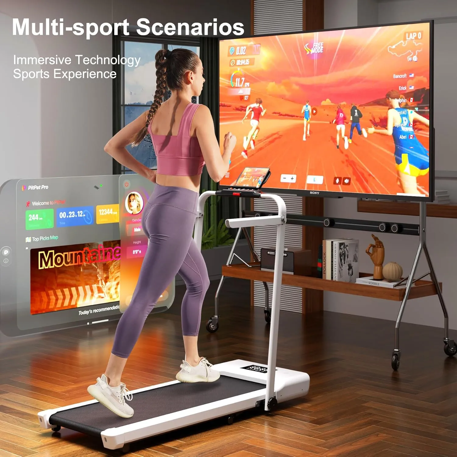 Walking Pad Treadmill with Handle bar, 3.0HP Small Foldable Treadmills for Home with APP Remote Control and LED Display, 7.5MPH Portable Treadmill 300 Lbs Capacity