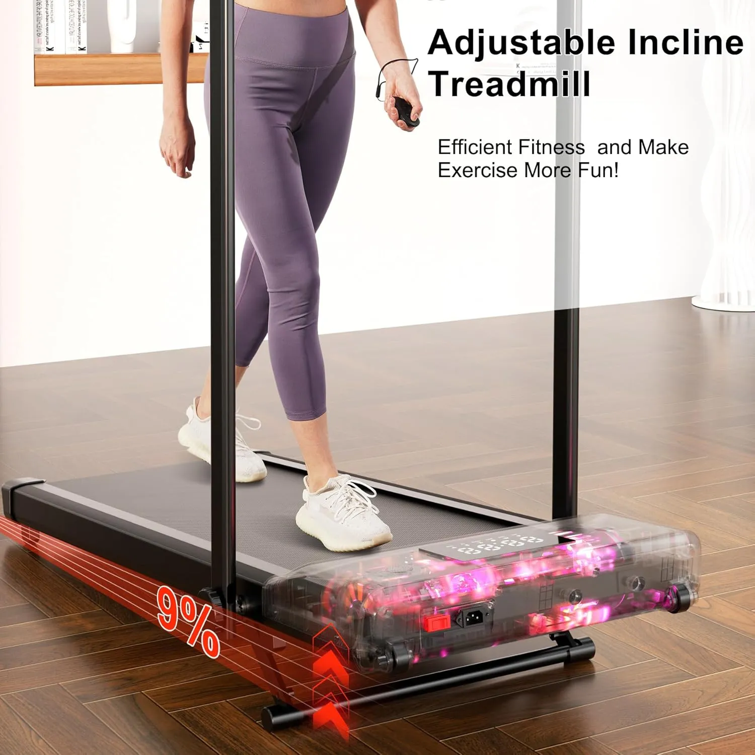 Walking Pad Treadmill with Handle bar, 3.0HP Small Foldable Treadmills for Home with APP Remote Control and LED Display, 7.5MPH Portable Treadmill 300 Lbs Capacity