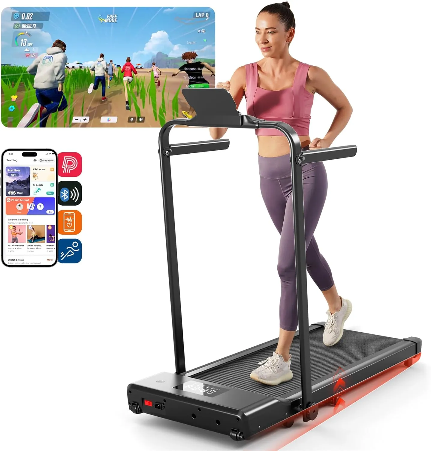 Walking Pad Treadmill with Handle bar, 3.0HP Small Foldable Treadmills for Home with APP Remote Control and LED Display, 7.5MPH Portable Treadmill 300 Lbs Capacity