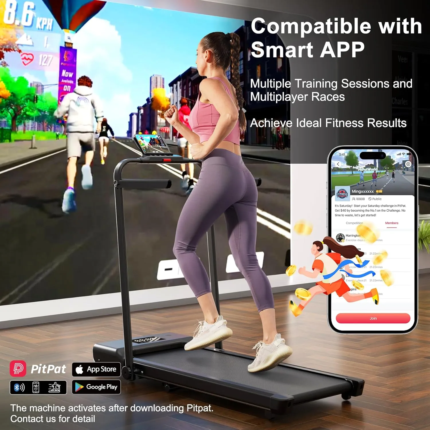 Walking Pad Treadmill with Handle bar, 3.0HP Small Foldable Treadmills for Home with APP Remote Control and LED Display, 7.5MPH Portable Treadmill 300 Lbs Capacity