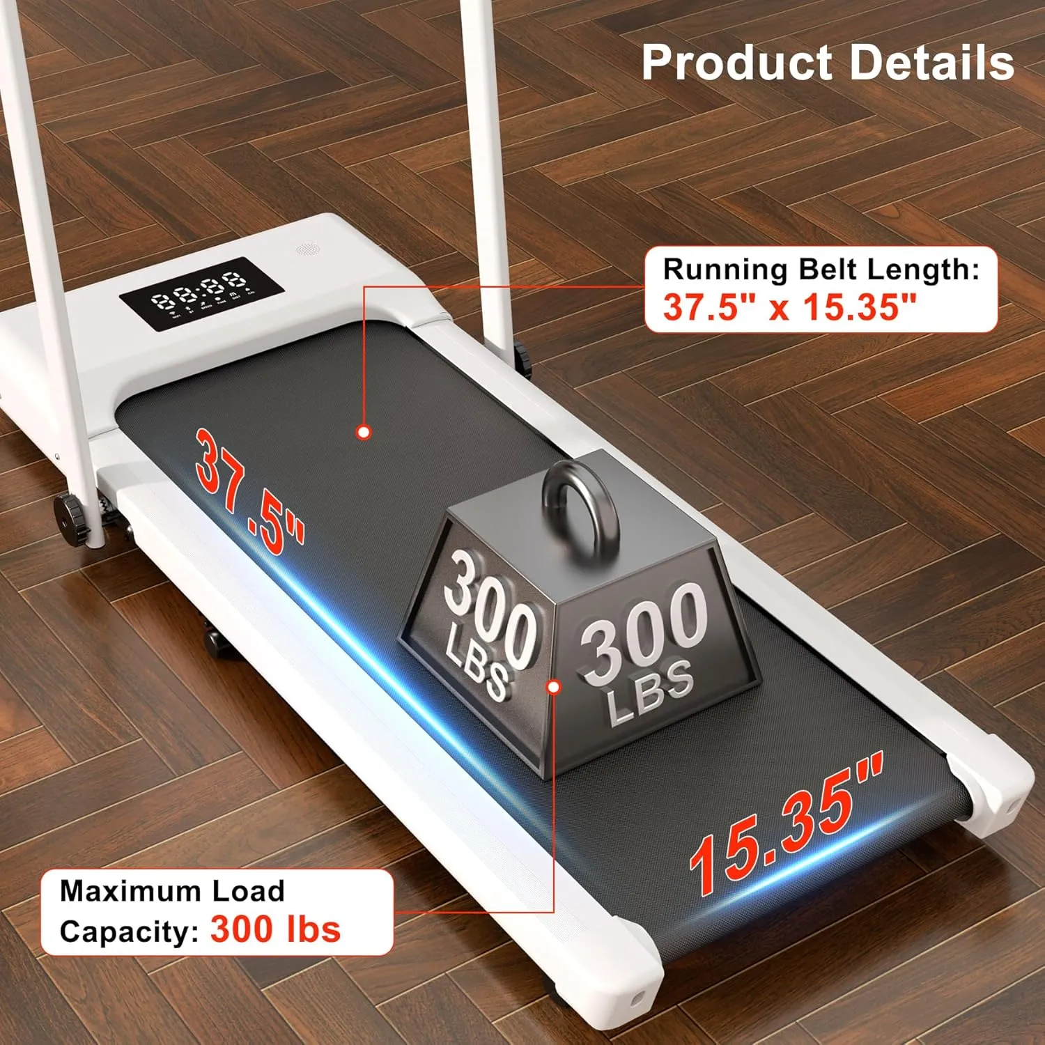 Walking Pad Treadmill with Handle bar, 3.0HP Small Foldable Treadmills for Home with APP Remote Control and LED Display, 7.5MPH Portable Treadmill 300 Lbs Capacity