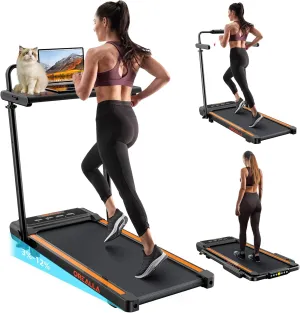 Walking Pad Treadmill with Incline, 3 in 1 Under Desk Treadmill 300lbs Capacity with Handle Bar & Removable Desk Workstation, 3.5HP Compact Foldable Treadmill for Home Office with Remote Control