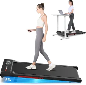 Walking Pad Treadmill with Incline, 5% Incline & 5MPH Under Desk Portable Treadmill for Home Office, Compact & Small, Ultra Quiet with 300  Lb Capacity