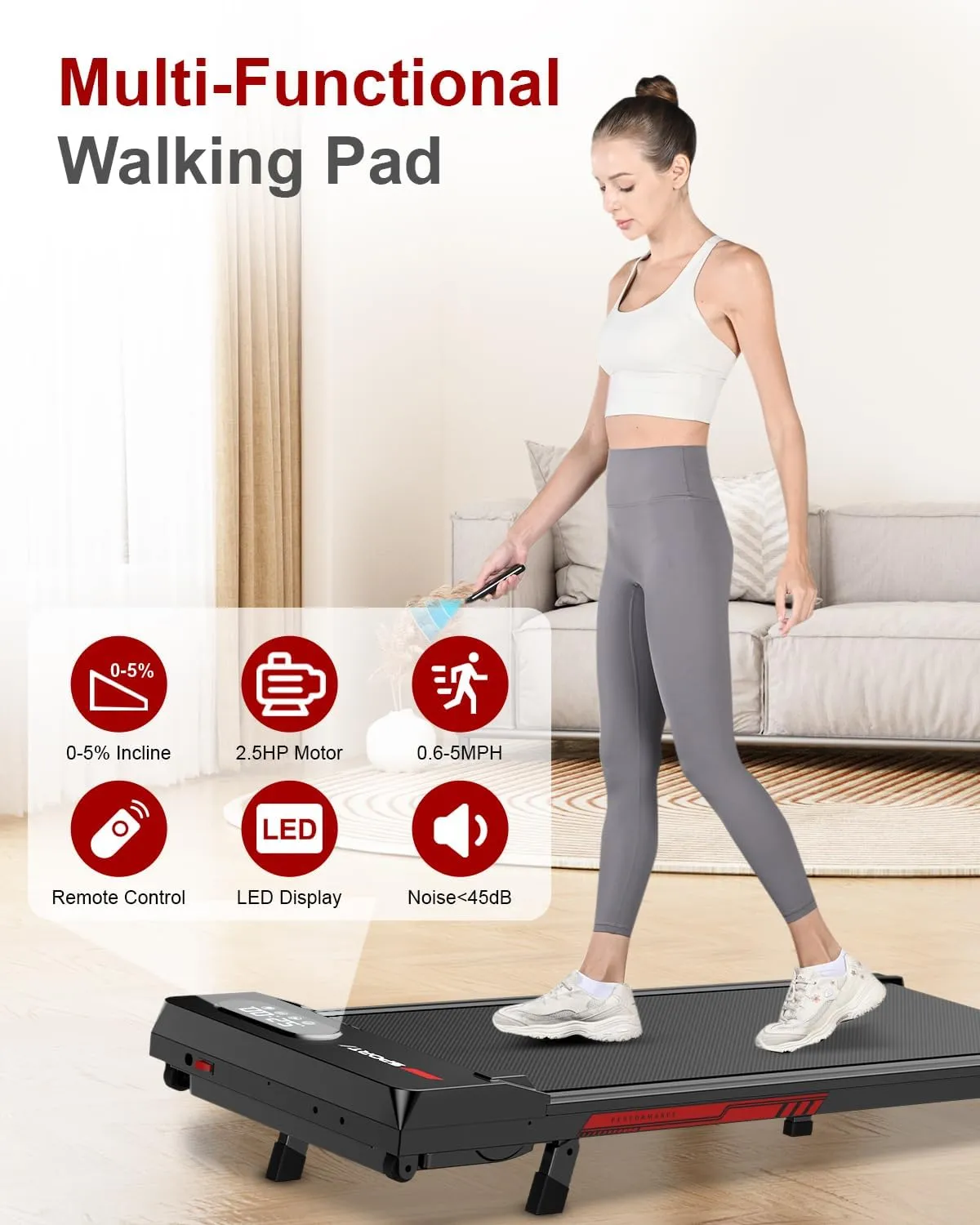 Walking Pad Treadmill with Incline, 5% Incline & 5MPH Under Desk Portable Treadmill for Home Office, Compact & Small, Ultra Quiet with 300  Lb Capacity