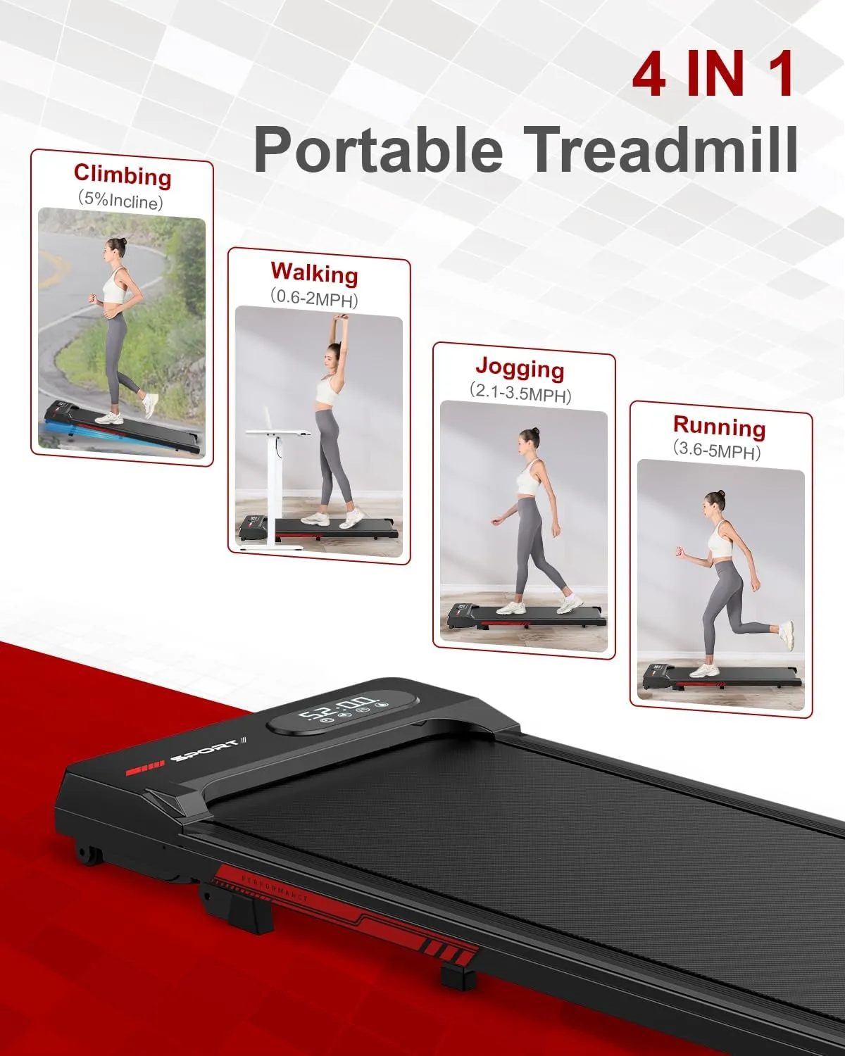 Walking Pad Treadmill with Incline, 5% Incline & 5MPH Under Desk Portable Treadmill for Home Office, Compact & Small, Ultra Quiet with 300  Lb Capacity