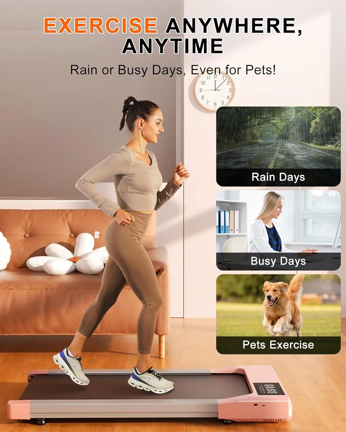 Walking Pad Treadmills for Home Office, 3 in 1 Under Desk Treadmill, 2.5HP Low Noise Walking Treadmill Pad with 300lb Capacity, Portable Treadmills with LED Display, Remote Control