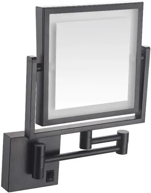 Wall Mount LED Lighted Makeup Mirror 3X Magnifying Cosmetic Mirror 360° Swivel Extendable Two Sided Vanity Mirror for Bathroom, USB Charging, Square Black