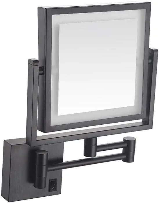 Wall Mount LED Lighted Makeup Mirror 3X Magnifying Cosmetic Mirror 360° Swivel Extendable Two Sided Vanity Mirror for Bathroom, USB Charging, Square Black