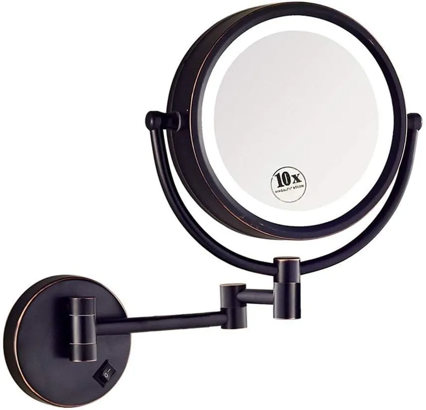 Wall-Mounted Make-up Mirror 8 Inch Foldable Bathroom Shaving Mirror, Extendable Light Cosmetic Wall Mirror Double-Sided