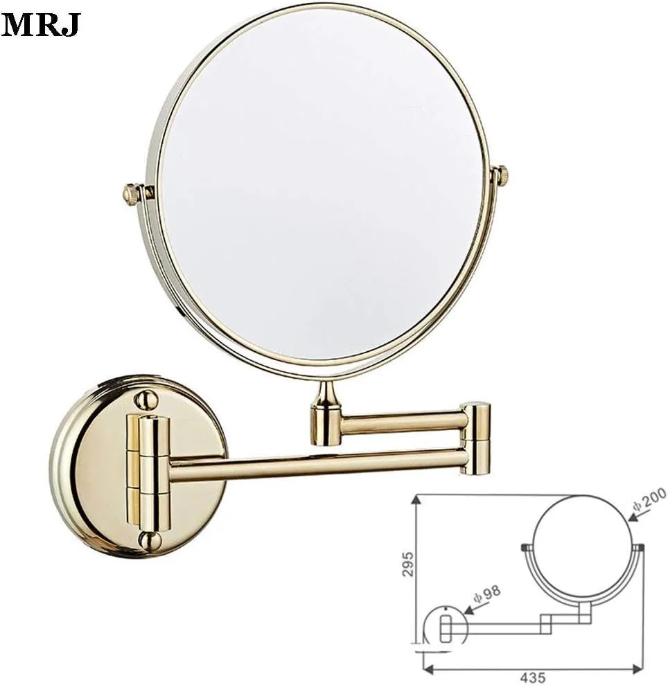 Wall Mounted Makeup Mirror 6-inch Two-Sided Swivel Wall Mounted Mirror Extending Folding Bathroom Shaving Cosmetic Make Up Mirror(Titanium Gold,1X/3X)