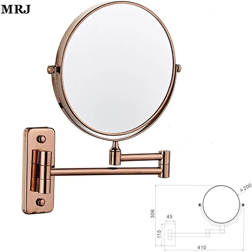 Wall Mounted Makeup Mirror 8-inch 3X Magnification 360° Swivel Extending Folding Bathroom Shaving Cosmetic Make Up Mirror(Rose Gold,1X/3X)