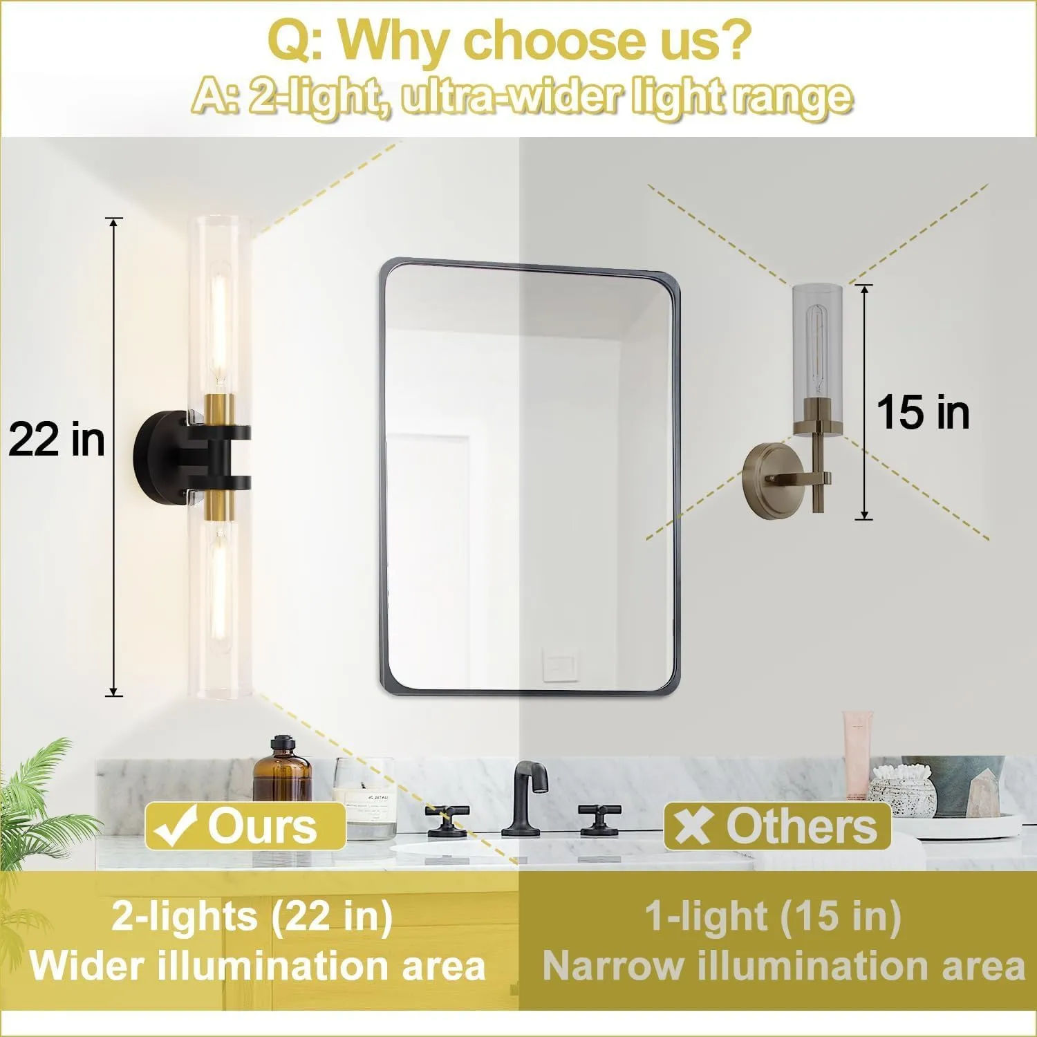 Wall Sconces Set of Two, Black and Gold Bathroom Sconces Wall Lighting with Clear Glass, Modern Sconces Wall Decor Set of 2 Wall Light fixtures for Bathroom Mirror Living Room Hallway Bedroom