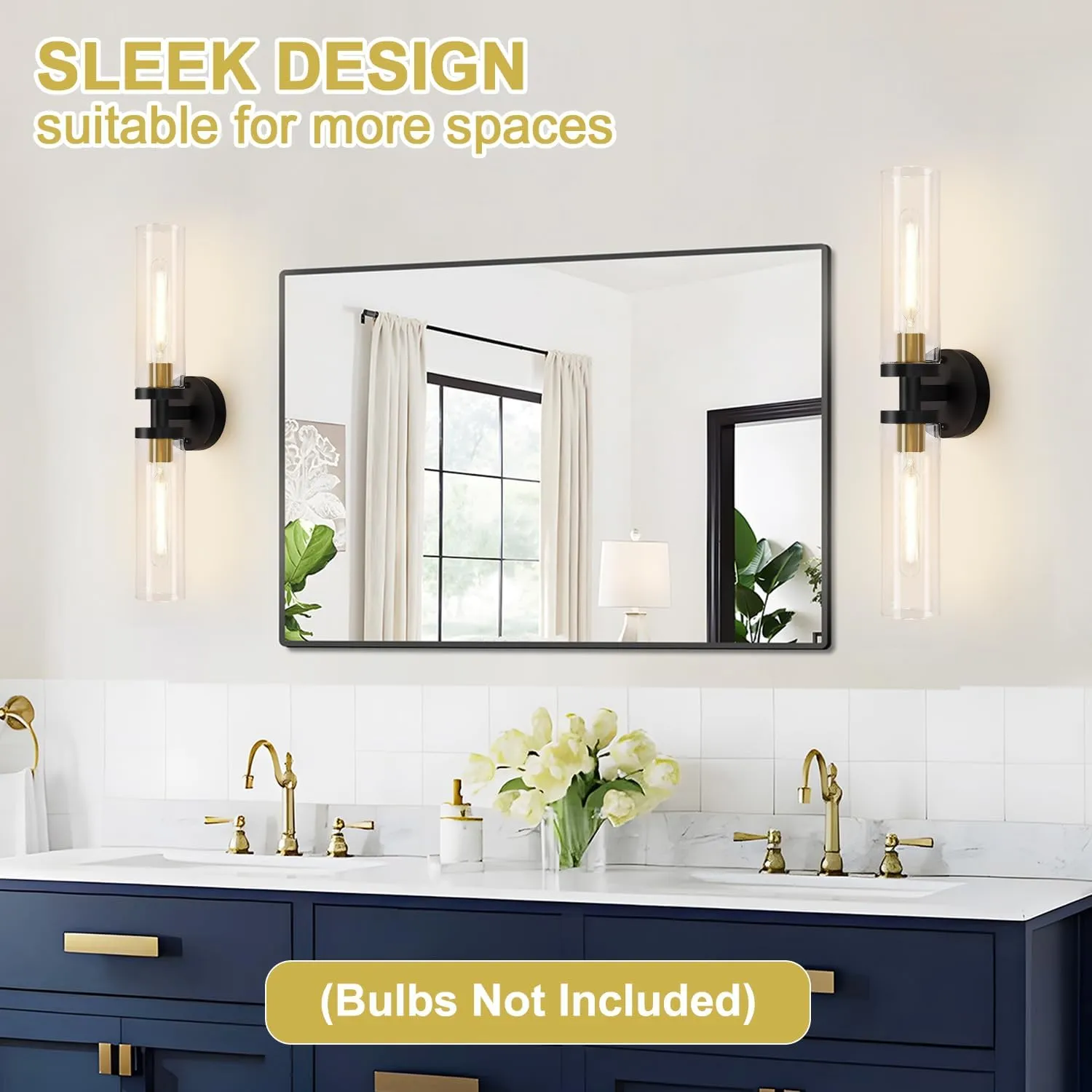 Wall Sconces Set of Two, Black and Gold Bathroom Sconces Wall Lighting with Clear Glass, Modern Sconces Wall Decor Set of 2 Wall Light fixtures for Bathroom Mirror Living Room Hallway Bedroom