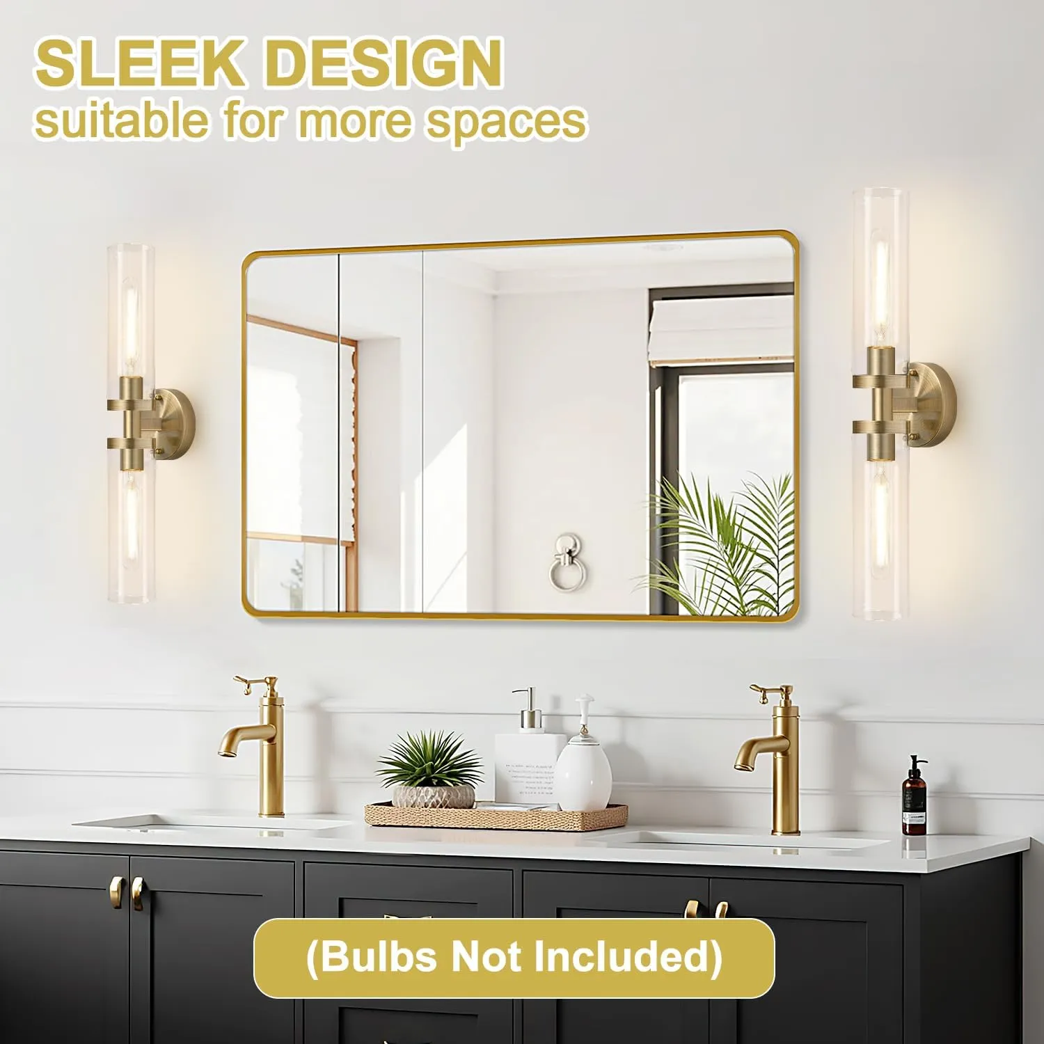 Wall Sconces Set of Two, Hardwired Brass Bathroom Sconces Wall Lighting with Clear Glass, Modern Sconces Wall Decor Set of 2 Wall Light fixtures for Bathroom Mirror Bedroom (Bulbs Not Included)