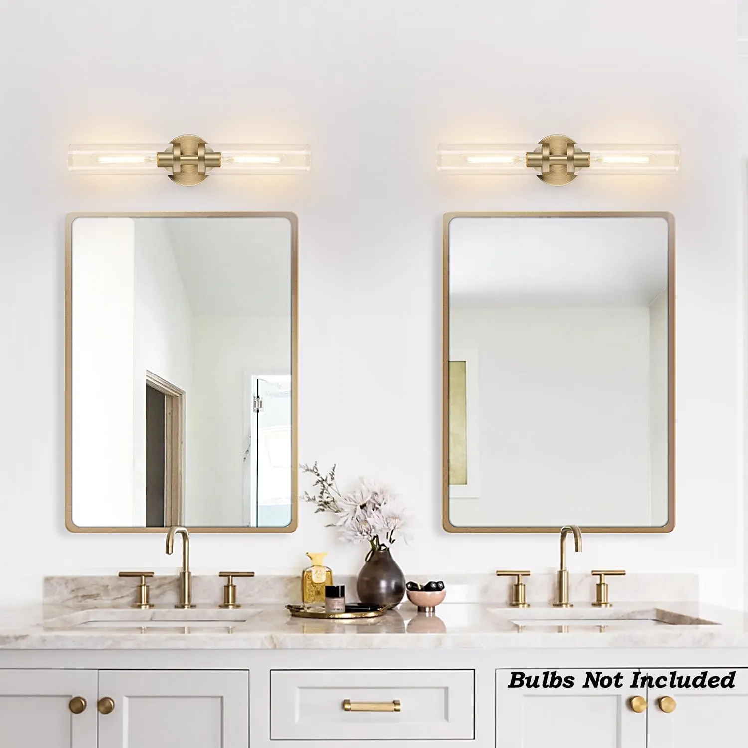 Wall Sconces Set of Two, Hardwired Brass Bathroom Sconces Wall Lighting with Clear Glass, Modern Sconces Wall Decor Set of 2 Wall Light fixtures for Bathroom Mirror Bedroom (Bulbs Not Included)