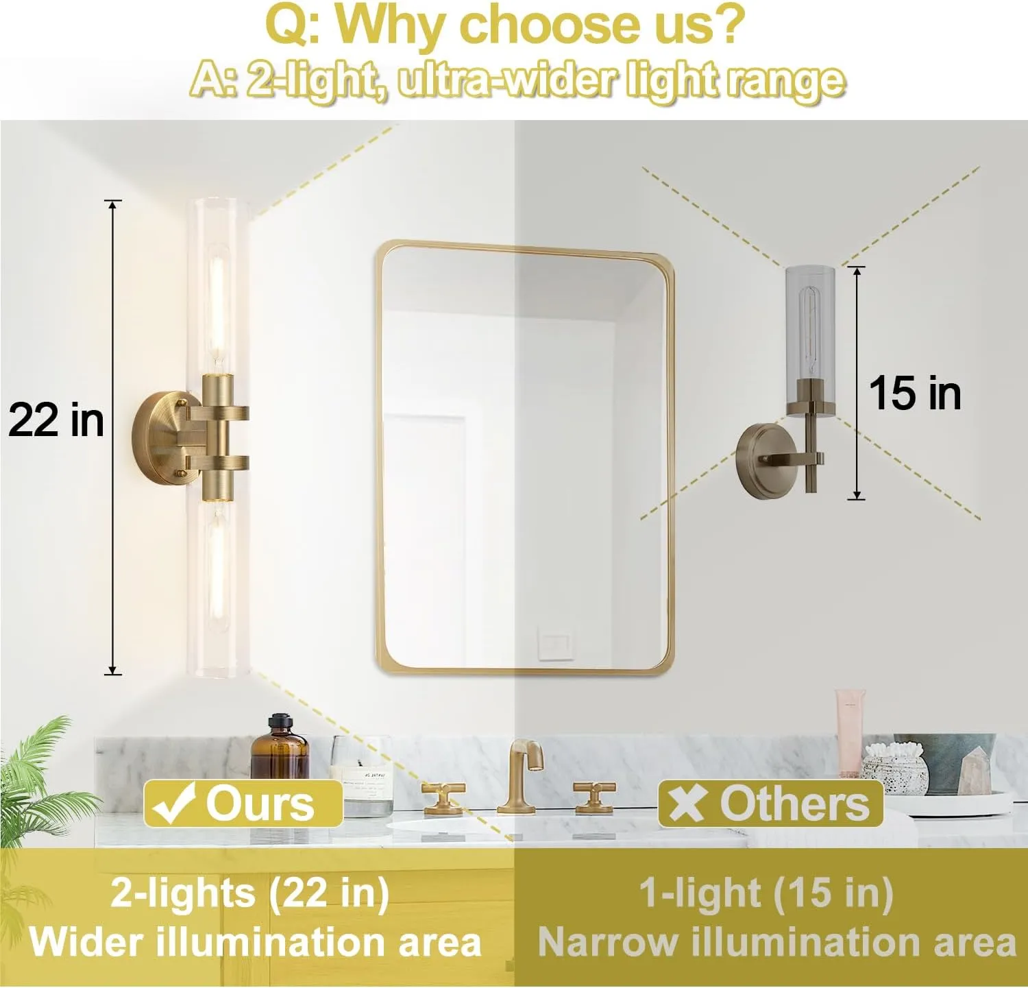 Wall Sconces Set of Two, Hardwired Brass Bathroom Sconces Wall Lighting with Clear Glass, Modern Sconces Wall Decor Set of 2 Wall Light fixtures for Bathroom Mirror Bedroom (Bulbs Not Included)