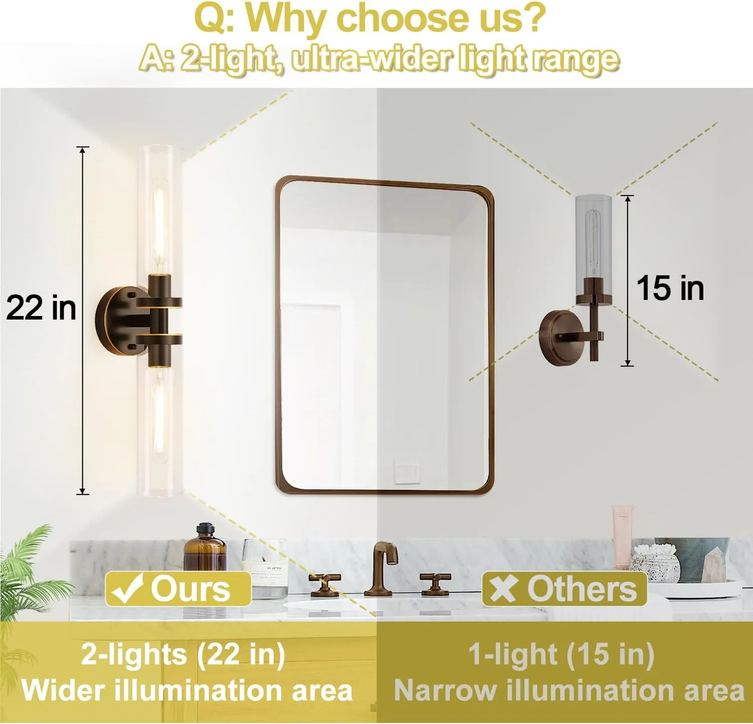 Wall Sconces Set of Two, Hardwired Brown Bathroom Sconces Wall Lighting with Clear Glass, Modern Sconces Wall Decor Set of 2 Wall Light fixtures for Bathroom Mirror Hallway (Bulbs Not Included)