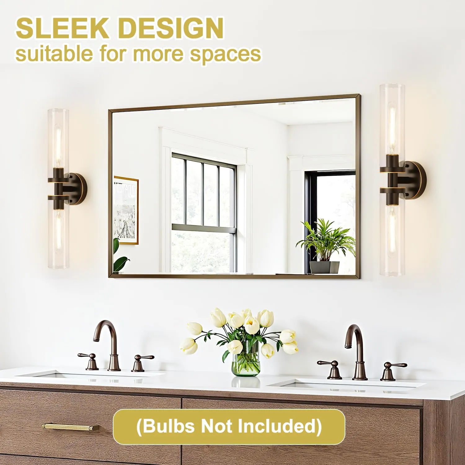 Wall Sconces Set of Two, Hardwired Brown Bathroom Sconces Wall Lighting with Clear Glass, Modern Sconces Wall Decor Set of 2 Wall Light fixtures for Bathroom Mirror Hallway (Bulbs Not Included)